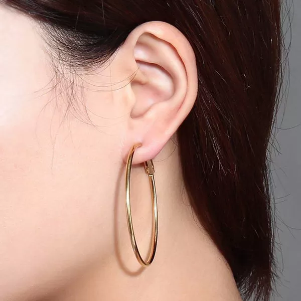 Stainless Steel Plain Wire Circle Hoop Women's Earrings - Rose Gold