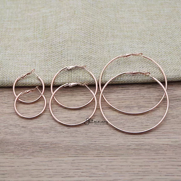 Stainless Steel Plain Wire Circle Hoop Women's Earrings - Rose Gold