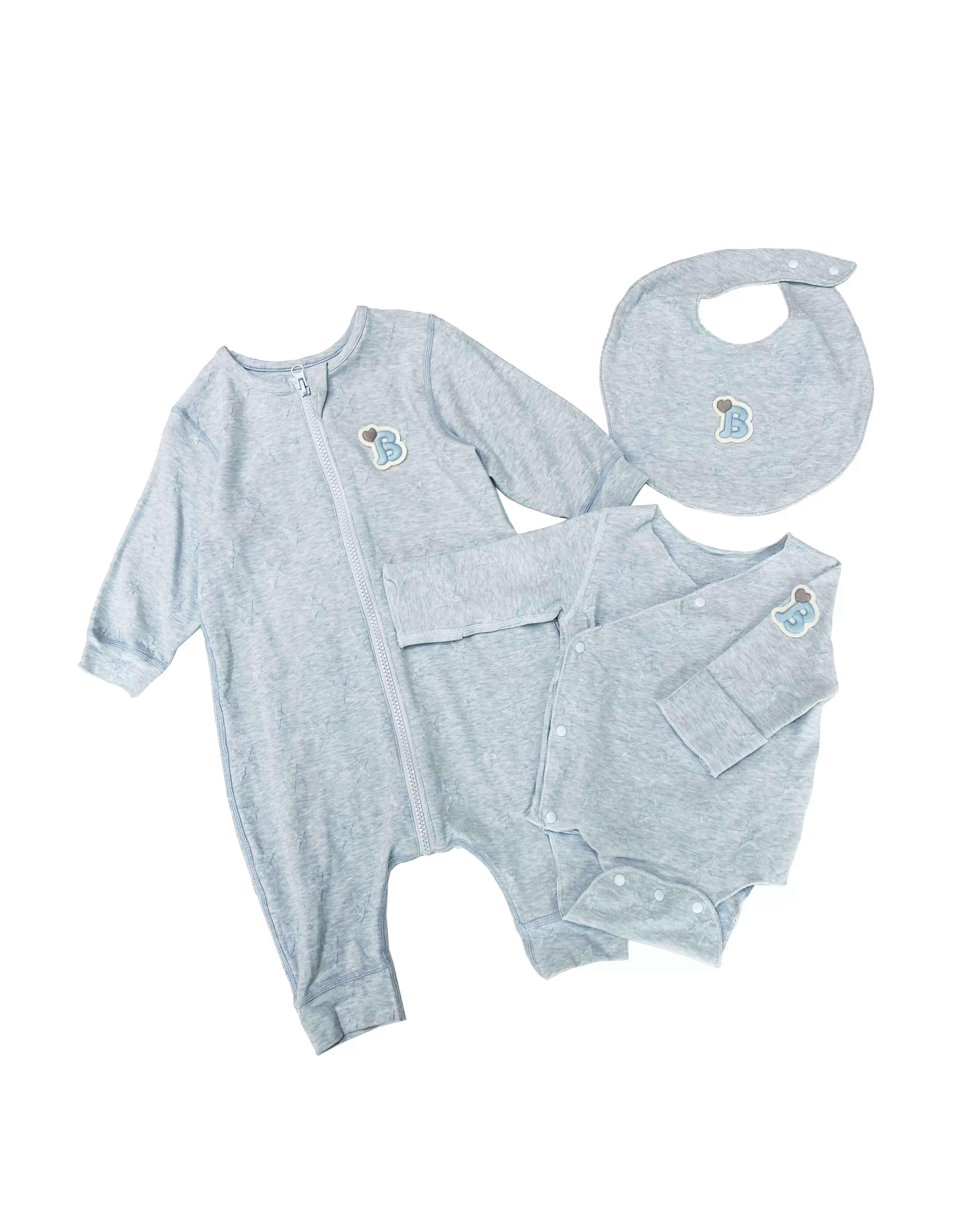 Star Jacquard Knit Bundle, Color BLUE (Pack of 3 - Bodysuit, Sleeping Bag, Bib)