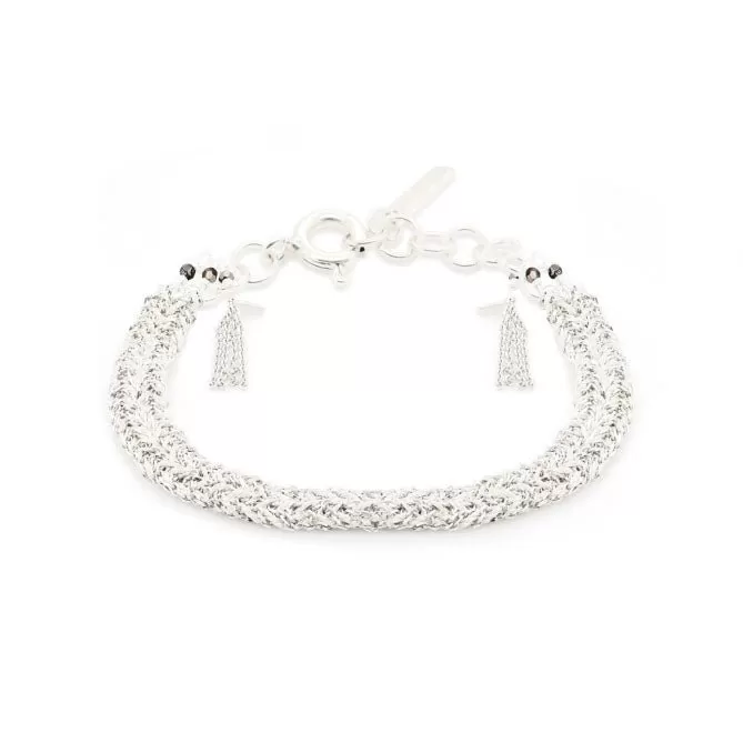 Sterling Silver Chain and White Silk Woven Bracelet