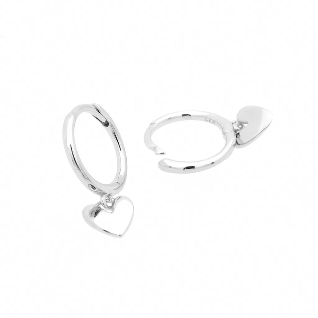 Sterling Silver Dangle Heart Huggie Hoop Earrings