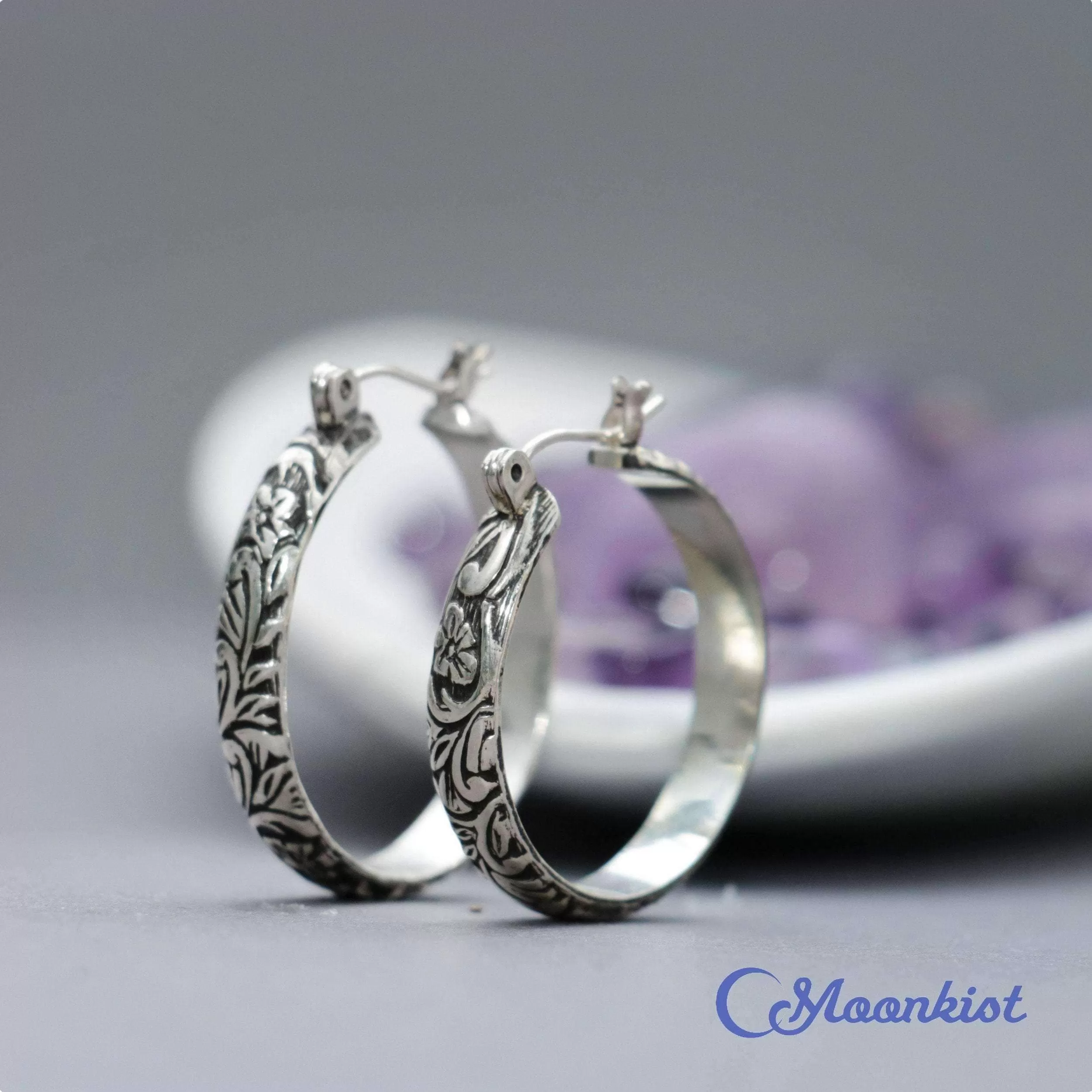 Sterling Silver Flower Hinged Hoop Earrings | Moonkist Designs