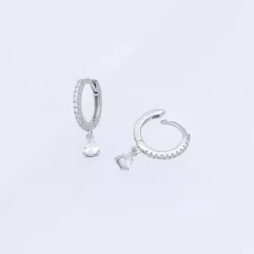 Teardrop CZ Charm Hoop Earrings - Silver