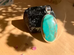 Tibetan Turquoise Naevia Pendant  - Long Oval