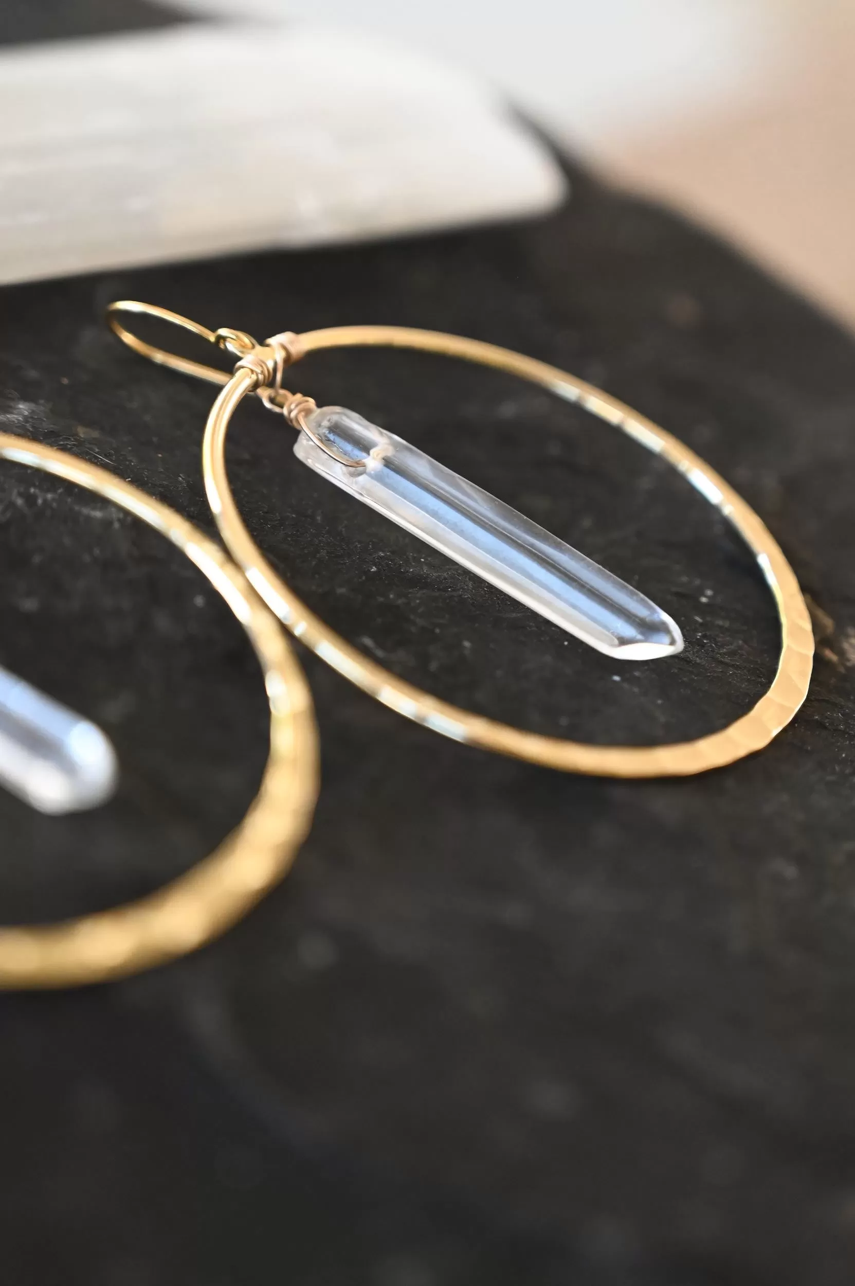 Wands of Light Quartz Hoops