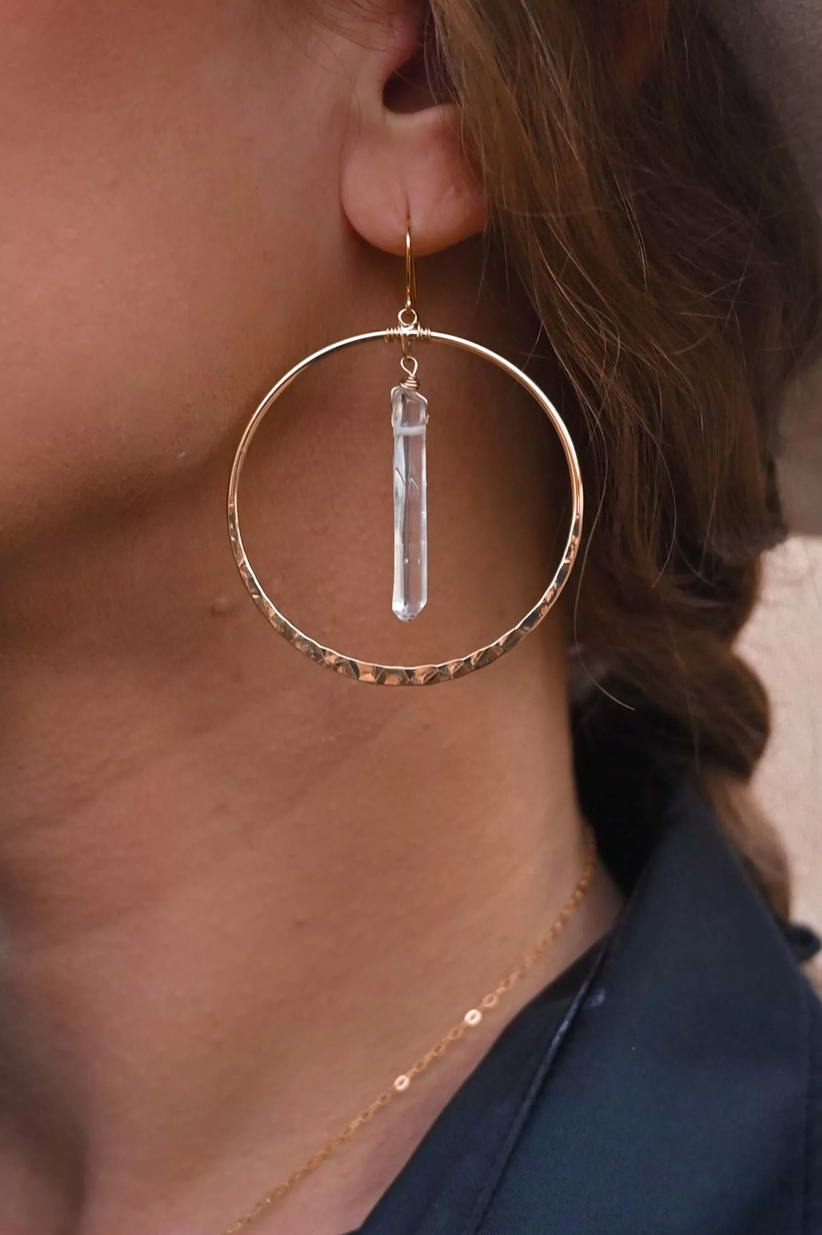 Wands of Light Quartz Hoops