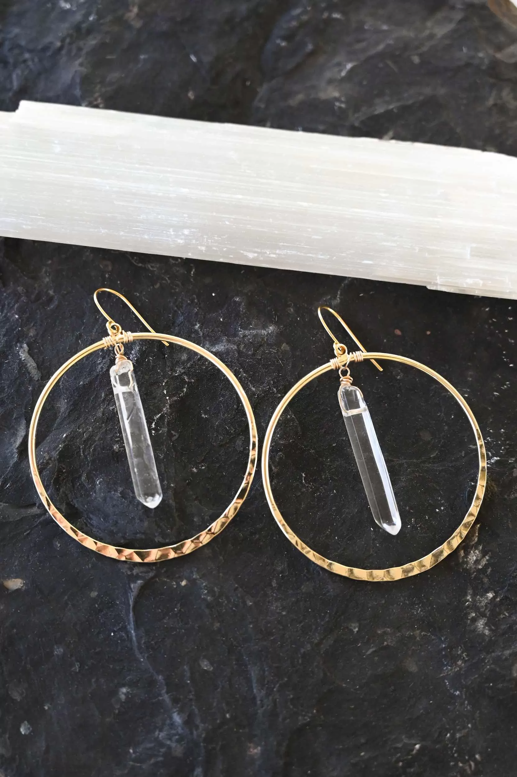 Wands of Light Quartz Hoops