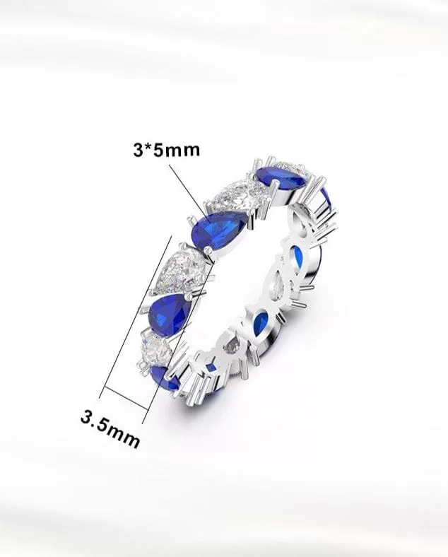 Water Drop Sapphire Silver Ring