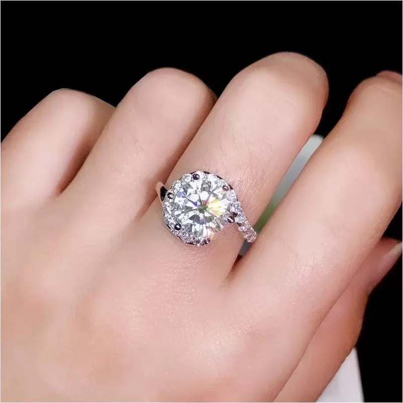 White Gold Plated Halo Moissanite Ring 1ct, 2ct, & 3ct Options