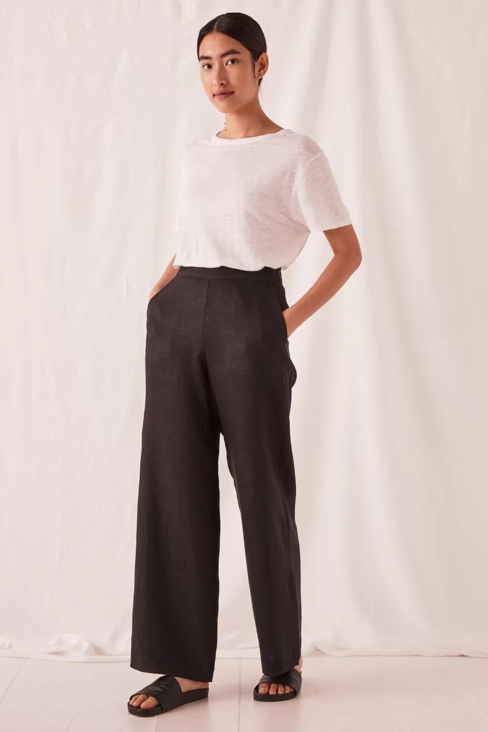 Wide Leg Black Linen Pant