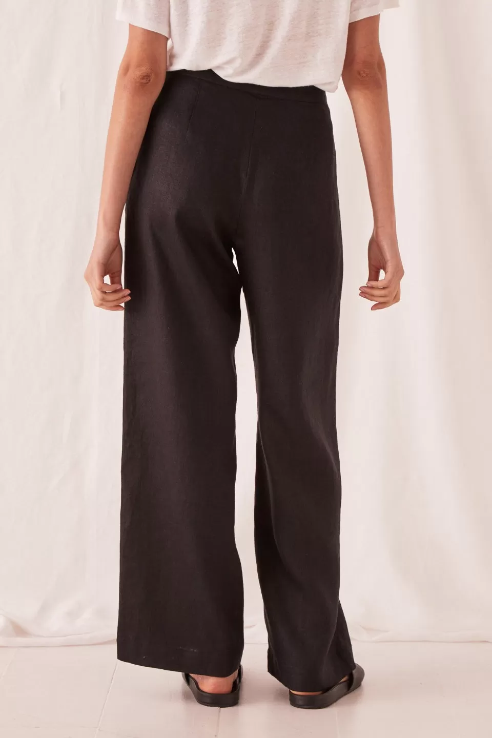 Wide Leg Black Linen Pant