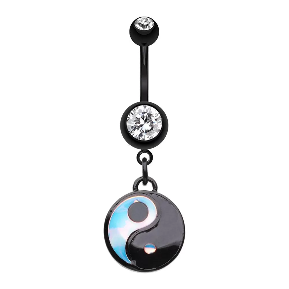 WILDKLASS Black Illuminating Moonstone Yin Yang Belly Button Ring