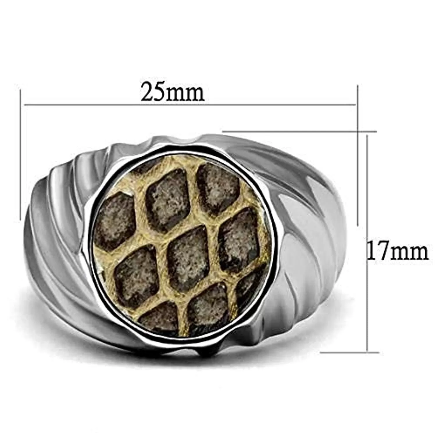 WildKlass Stainless Steel Ring High Polished Men Leather Animal Pattern