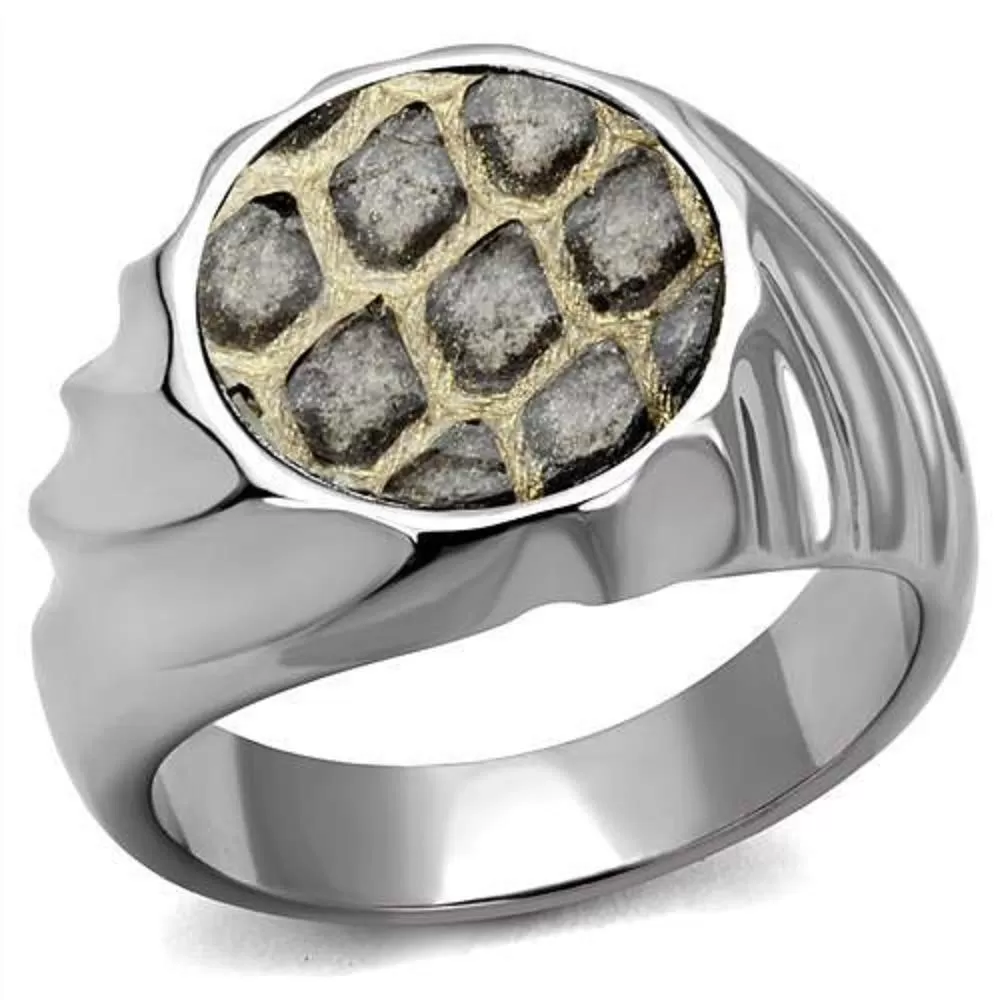 WildKlass Stainless Steel Ring High Polished Men Leather Animal Pattern