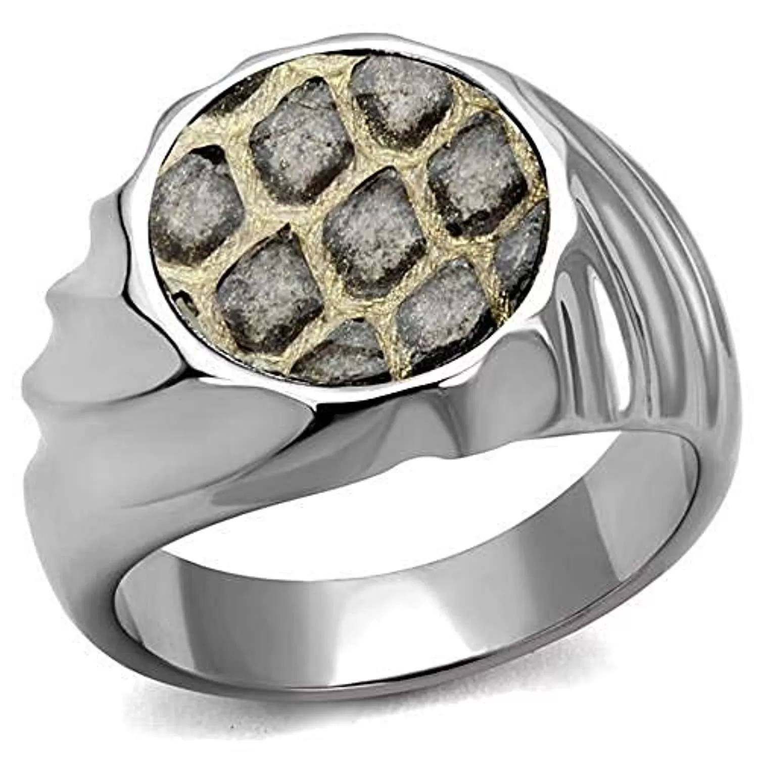 WildKlass Stainless Steel Ring High Polished Men Leather Animal Pattern