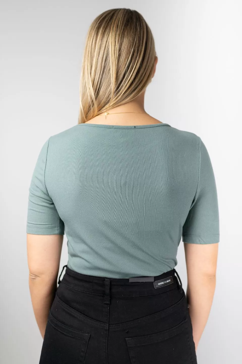 Wired Half Sleeve Slim Sea Green Rib Tee