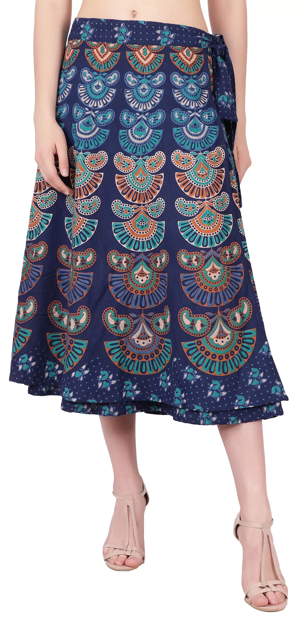 Women's Long Cotton Wrap Around Skirt Elegant India Clothes (Blue, One Size)